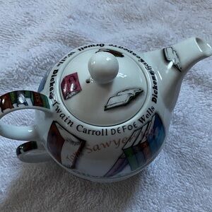 Literary Book-Themed White Ceramic Teapot